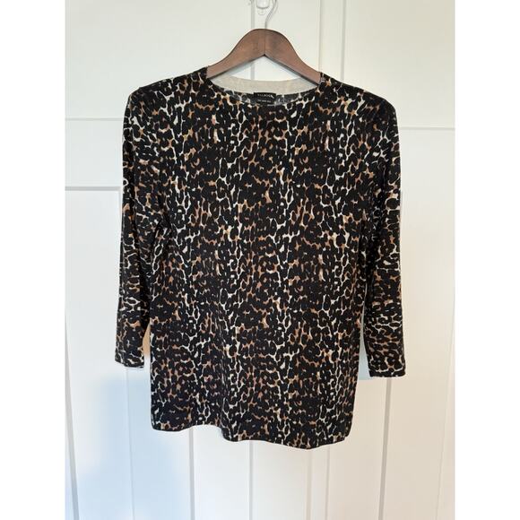 Talbots Sweaters - Talbots Women's Sweater Large 100% Merino Wool Leopard Animal Print 3/4 Sleeve